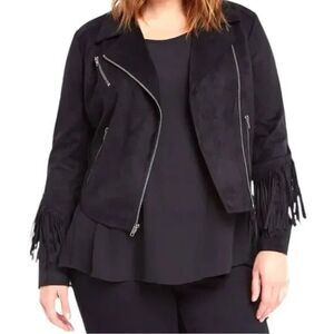 Torrid Black Faux Suede Fringe Moto Jacket Cropped Western Boho Size 3 3x
